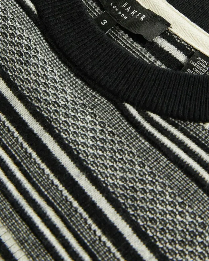 Textured Stripe Crew Neck Jumper Black Men Ted Baker Sweaters Textured Stripe Crew Neck Jumper Black Men Ted Baker Sweaters