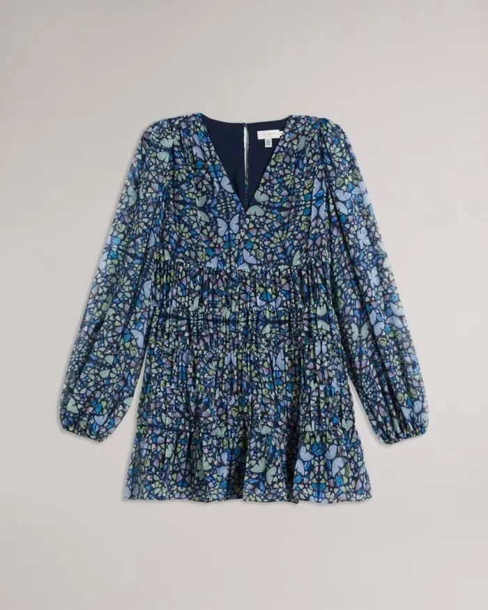 Tiered Swing Mini Dress Medium Blue Women Ted Baker Clothing