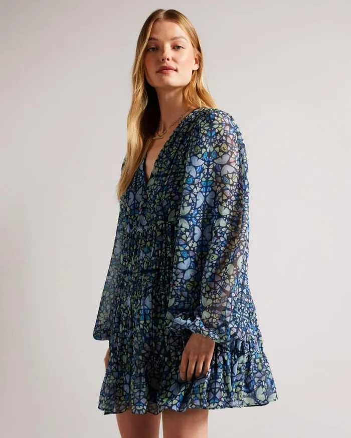 Tiered Swing Mini Dress Medium Blue Women Ted Baker Clothing Tiered Swing Mini Dress Medium Blue Women Ted Baker Clothing