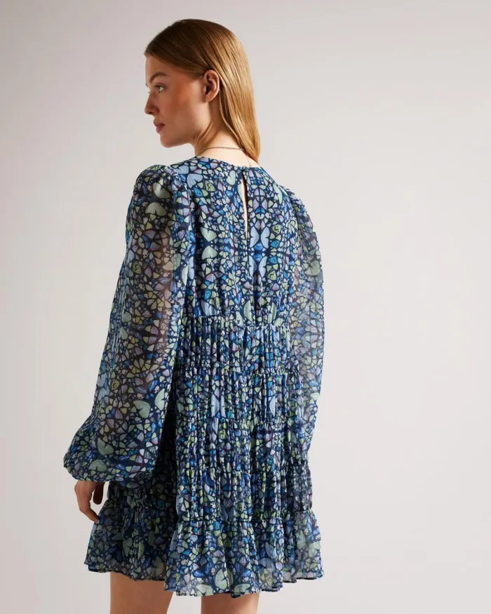 Tiered Swing Mini Dress Medium Blue Women Ted Baker Clothing Tiered Swing Mini Dress Medium Blue Women Ted Baker Clothing