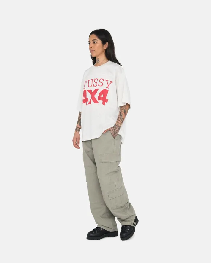 Tops and Shirts Men Stussy 4X4 MESH FOOTBALL JERSEY Bone Tops and Shirts Men Stussy 4X4 MESH FOOTBALL JERSEY Bone