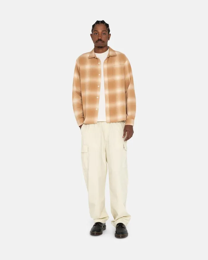 Tops and Shirts Men Stussy BAY PLAID SHIRT Tan Tops and Shirts Men Stussy BAY PLAID SHIRT Tan