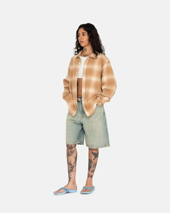 Tops and Shirts Men Stussy BAY PLAID SHIRT Tan Tops and Shirts Men Stussy BAY PLAID SHIRT Tan