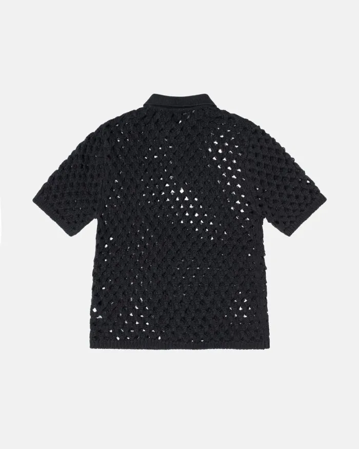 Tops and Shirts Men Stussy BIG MESH POLO SWEATER Black Tops and Shirts Men Stussy BIG MESH POLO SWEATER Black