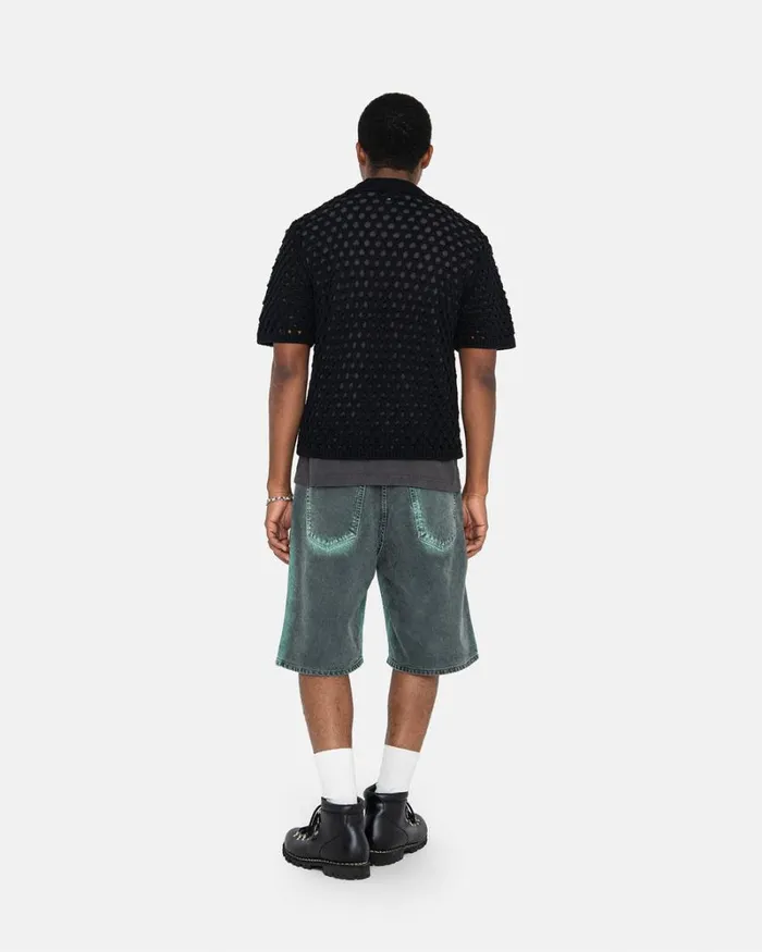 Tops and Shirts Men Stussy BIG MESH POLO SWEATER Black Tops and Shirts Men Stussy BIG MESH POLO SWEATER Black
