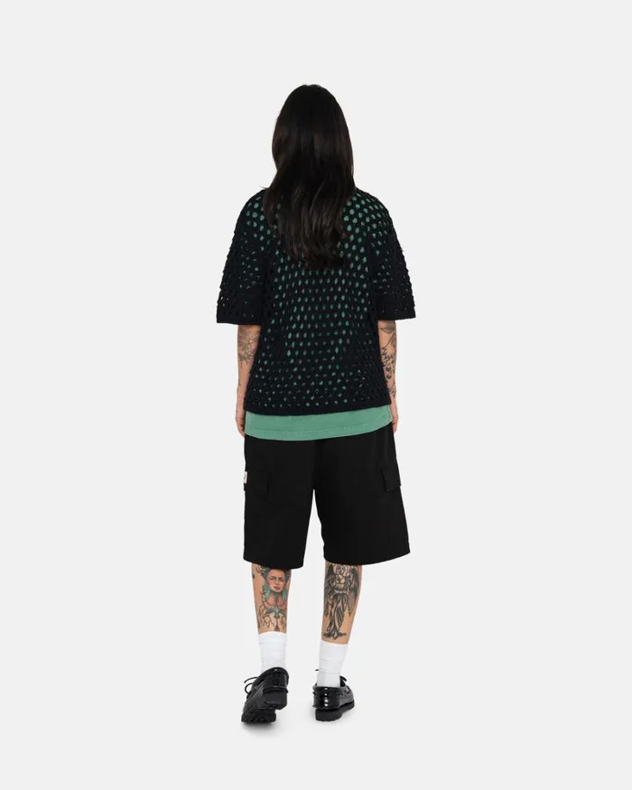 Tops and Shirts Men Stussy BIG MESH POLO SWEATER Black Tops and Shirts Men Stussy BIG MESH POLO SWEATER Black