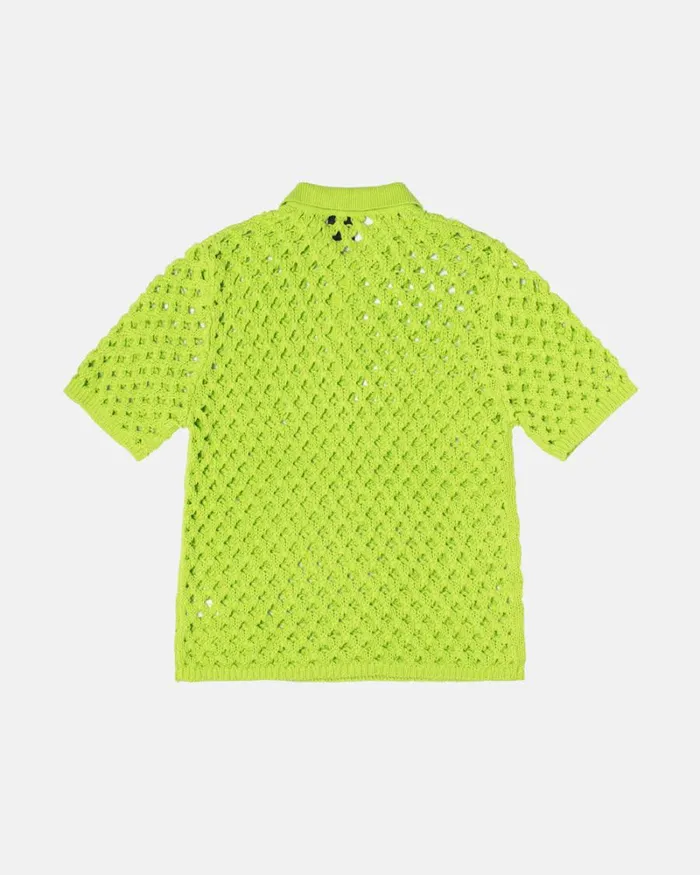 Tops and Shirts Men Stussy BIG MESH POLO SWEATER Lime Tops and Shirts Men Stussy BIG MESH POLO SWEATER Lime