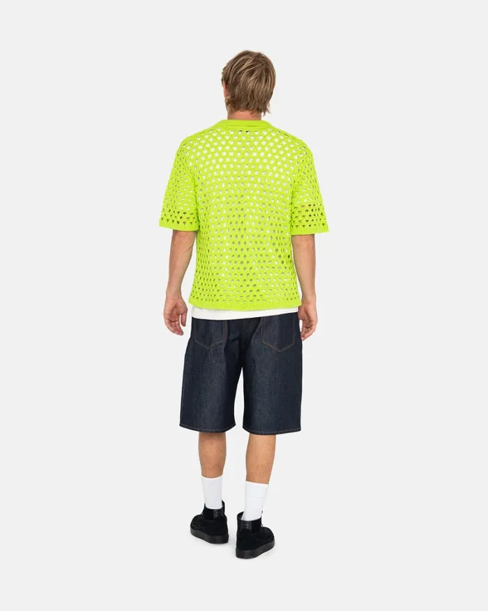 Tops and Shirts Men Stussy BIG MESH POLO SWEATER Lime Tops and Shirts Men Stussy BIG MESH POLO SWEATER Lime