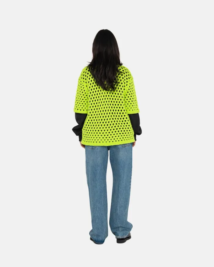 Tops and Shirts Men Stussy BIG MESH POLO SWEATER Lime Tops and Shirts Men Stussy BIG MESH POLO SWEATER Lime