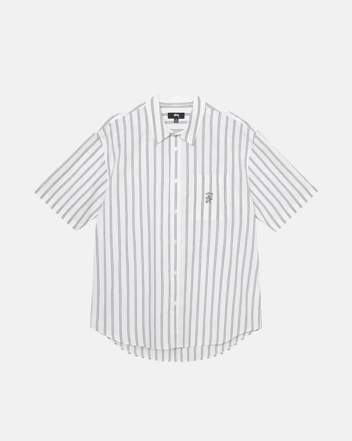 Tops and Shirts Men Stussy BOXY STRIPED SS SHIRT Off White Stripe