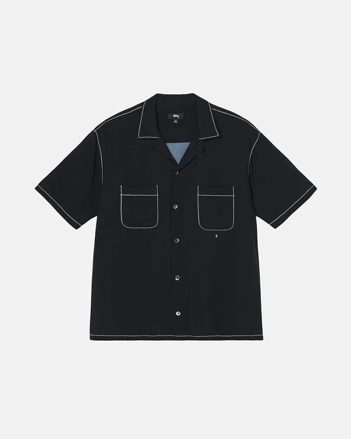 Tops and Shirts Men Stussy CONTRAST PICK STITCHED SHIRT Black