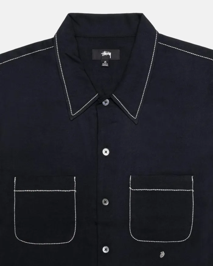 Tops and Shirts Men Stussy CONTRAST PICK STITCHED SHIRT Black Tops and Shirts Men Stussy CONTRAST PICK STITCHED SHIRT Black