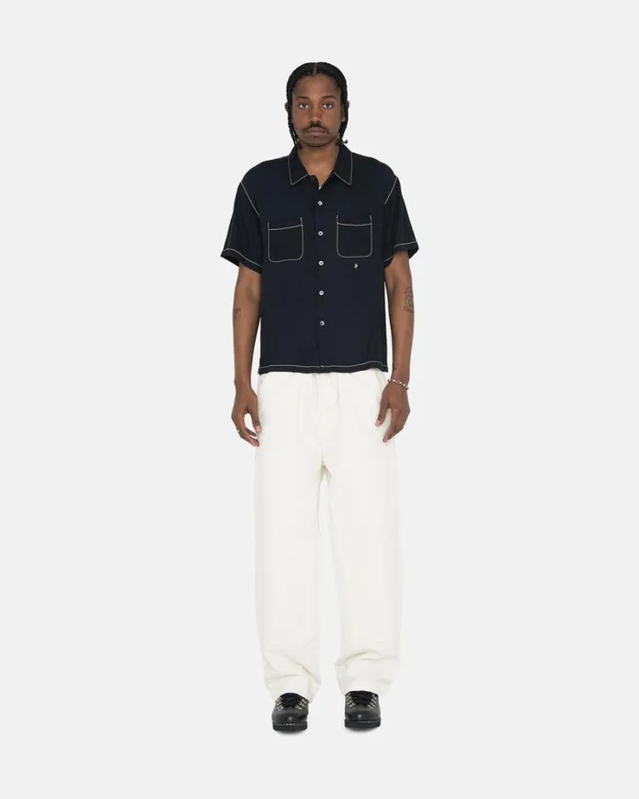 Tops and Shirts Men Stussy CONTRAST PICK STITCHED SHIRT Black Tops and Shirts Men Stussy CONTRAST PICK STITCHED SHIRT Black