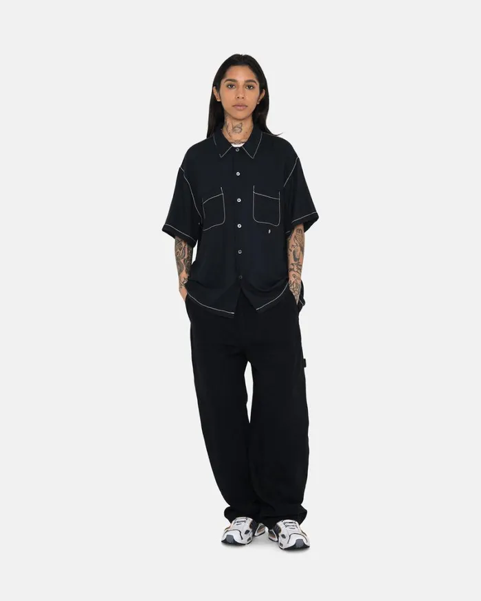 Tops and Shirts Men Stussy CONTRAST PICK STITCHED SHIRT Black Tops and Shirts Men Stussy CONTRAST PICK STITCHED SHIRT Black