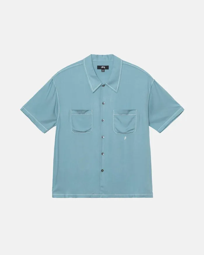 Tops and Shirts Men Stussy CONTRAST PICK STITCHED SHIRT Blue