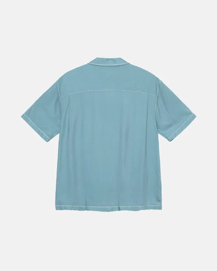 Tops and Shirts Men Stussy CONTRAST PICK STITCHED SHIRT Blue Tops and Shirts Men Stussy CONTRAST PICK STITCHED SHIRT Blue