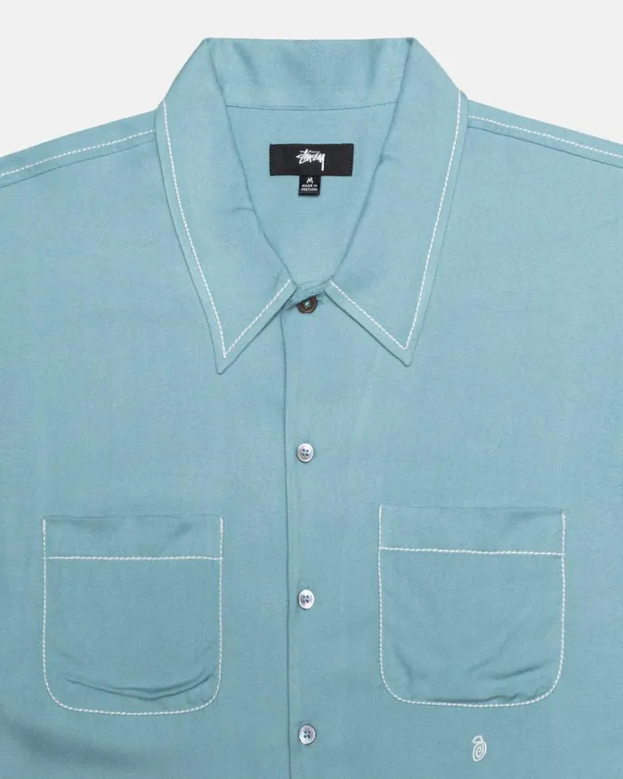 Tops and Shirts Men Stussy CONTRAST PICK STITCHED SHIRT Blue Tops and Shirts Men Stussy CONTRAST PICK STITCHED SHIRT Blue