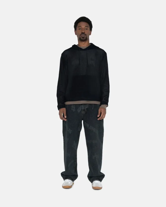 Tops and Shirts Men Stussy COTTON MESH HOODIE Black Tops and Shirts Men Stussy COTTON MESH HOODIE Black