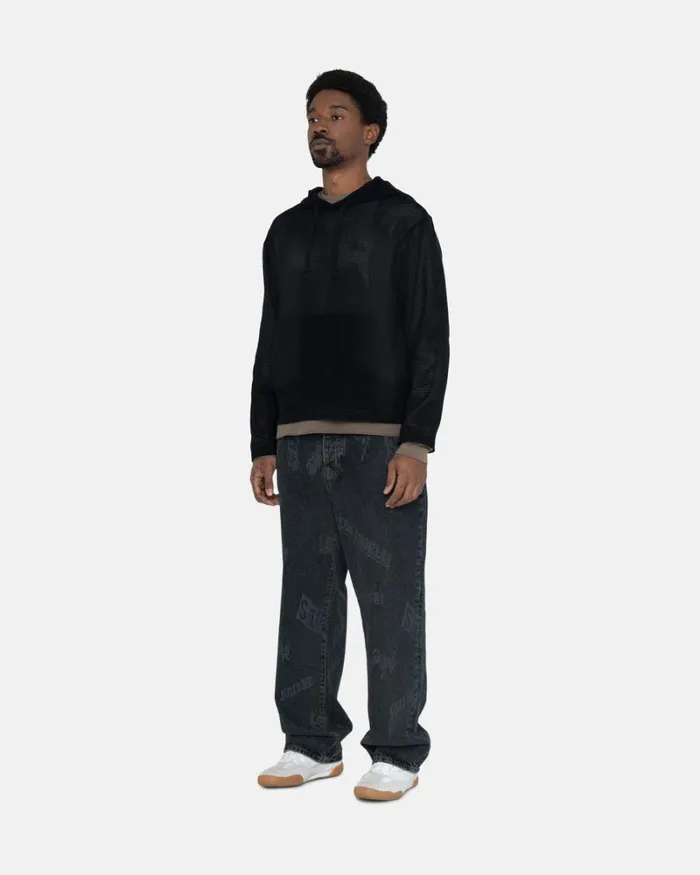 Tops and Shirts Men Stussy COTTON MESH HOODIE Black Tops and Shirts Men Stussy COTTON MESH HOODIE Black
