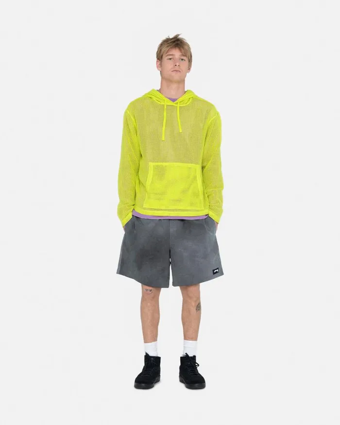 Tops and Shirts Men Stussy COTTON MESH HOODIE Lime Tops and Shirts Men Stussy COTTON MESH HOODIE Lime
