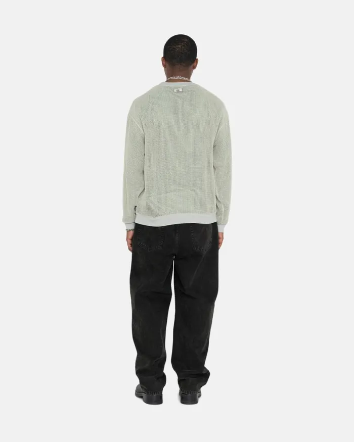 Tops and Shirts Men Stussy COTTON MESH LS CREW Bone Tops and Shirts Men Stussy COTTON MESH LS CREW Bone