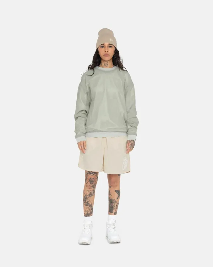 Tops and Shirts Men Stussy COTTON MESH LS CREW Bone Tops and Shirts Men Stussy COTTON MESH LS CREW Bone