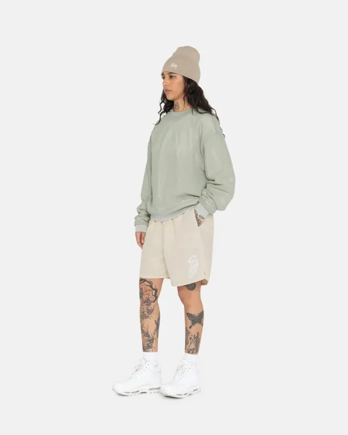 Tops and Shirts Men Stussy COTTON MESH LS CREW Bone Tops and Shirts Men Stussy COTTON MESH LS CREW Bone
