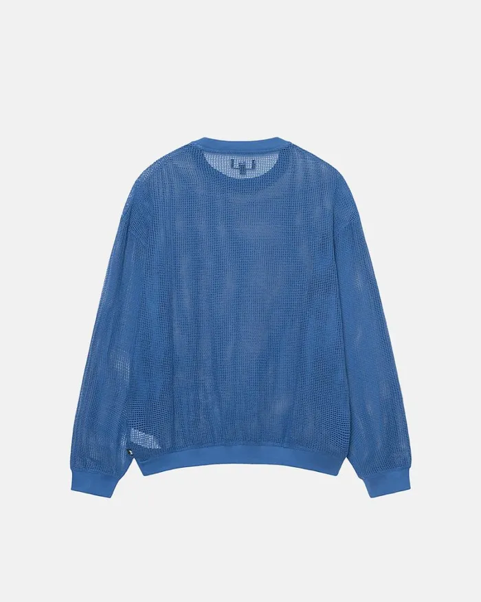 Tops and Shirts Men Stussy COTTON MESH LS CREW Ocean Blue Tops and Shirts Men Stussy COTTON MESH LS CREW Ocean Blue