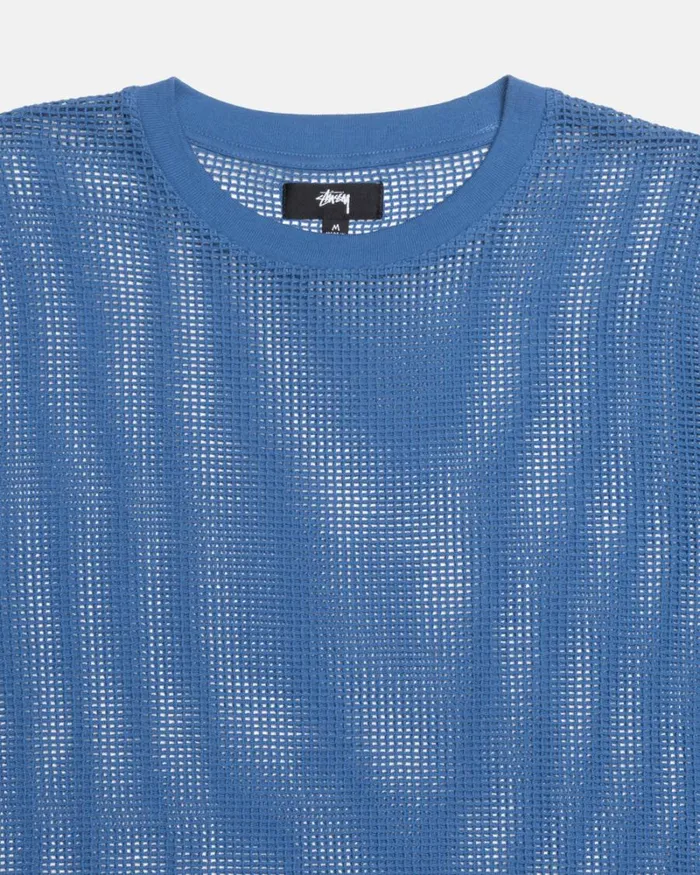 Tops and Shirts Men Stussy COTTON MESH LS CREW Ocean Blue Tops and Shirts Men Stussy COTTON MESH LS CREW Ocean Blue