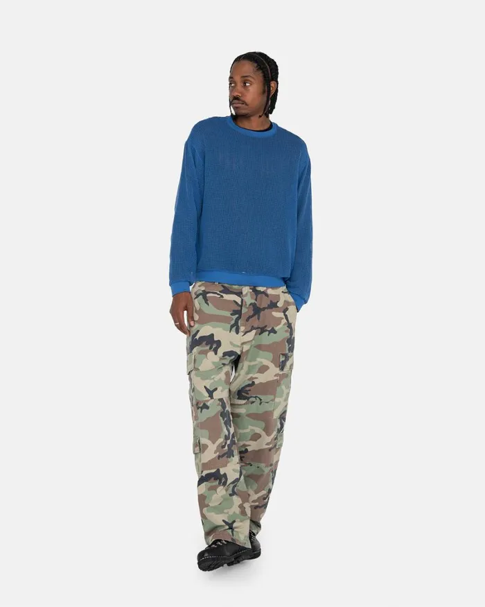 Tops and Shirts Men Stussy COTTON MESH LS CREW Ocean Blue Tops and Shirts Men Stussy COTTON MESH LS CREW Ocean Blue