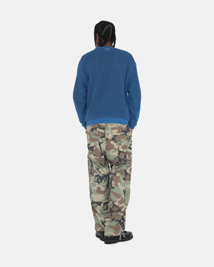 Tops and Shirts Men Stussy COTTON MESH LS CREW Ocean Blue Tops and Shirts Men Stussy COTTON MESH LS CREW Ocean Blue