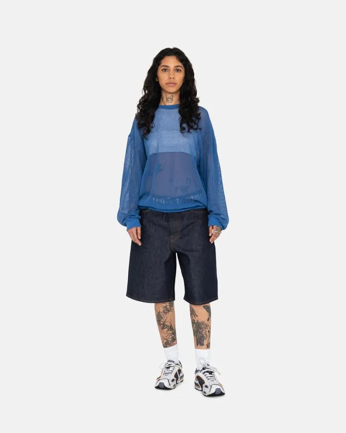 Tops and Shirts Men Stussy COTTON MESH LS CREW Ocean Blue Tops and Shirts Men Stussy COTTON MESH LS CREW Ocean Blue