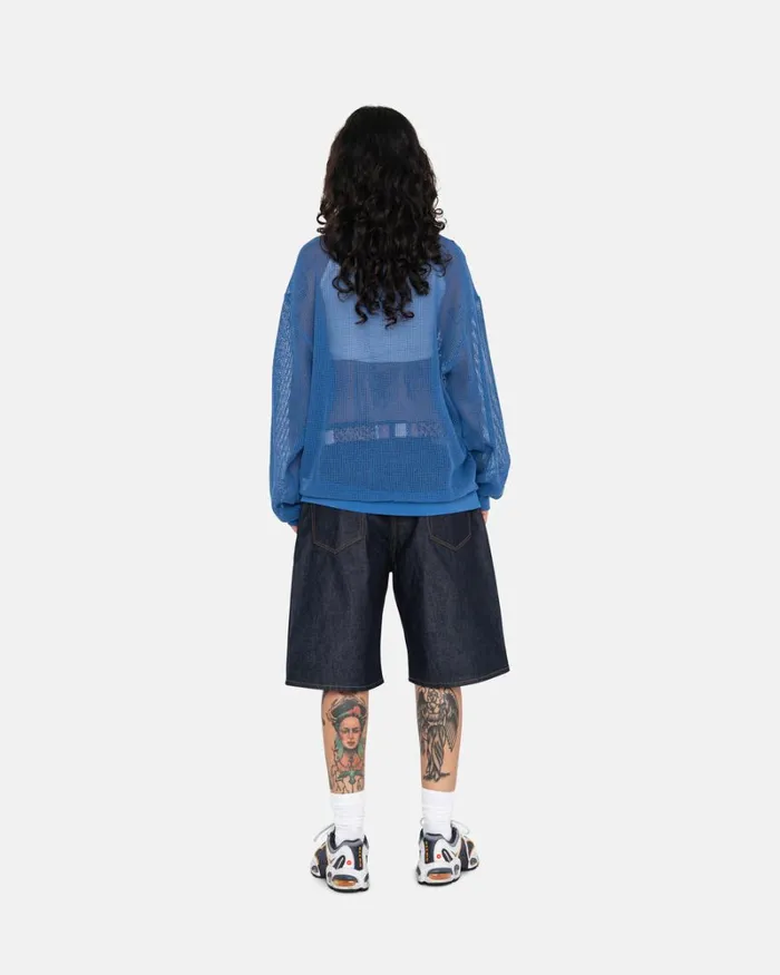 Tops and Shirts Men Stussy COTTON MESH LS CREW Ocean Blue Tops and Shirts Men Stussy COTTON MESH LS CREW Ocean Blue