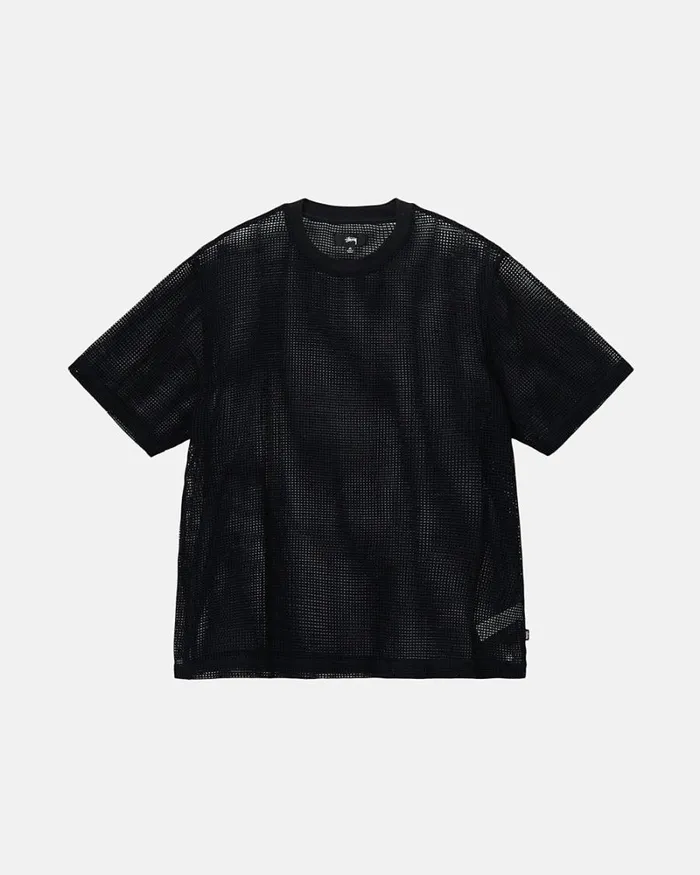 Tops and Shirts Men Stussy COTTON MESH SS CREW Black
