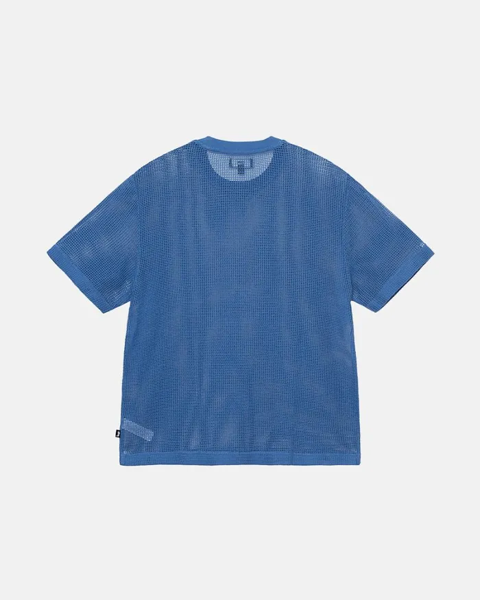 Tops and Shirts Men Stussy COTTON MESH SS CREW Ocean Blue Tops and Shirts Men Stussy COTTON MESH SS CREW Ocean Blue