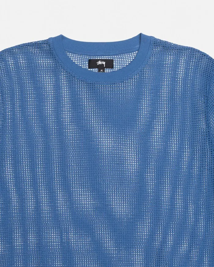 Tops and Shirts Men Stussy COTTON MESH SS CREW Ocean Blue Tops and Shirts Men Stussy COTTON MESH SS CREW Ocean Blue