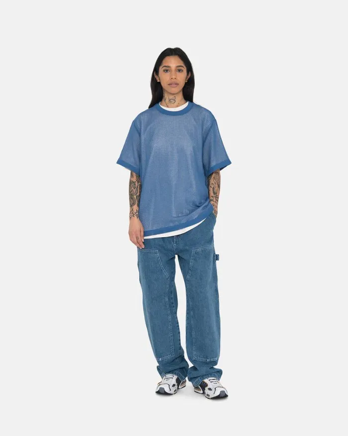 Tops and Shirts Men Stussy COTTON MESH SS CREW Ocean Blue Tops and Shirts Men Stussy COTTON MESH SS CREW Ocean Blue