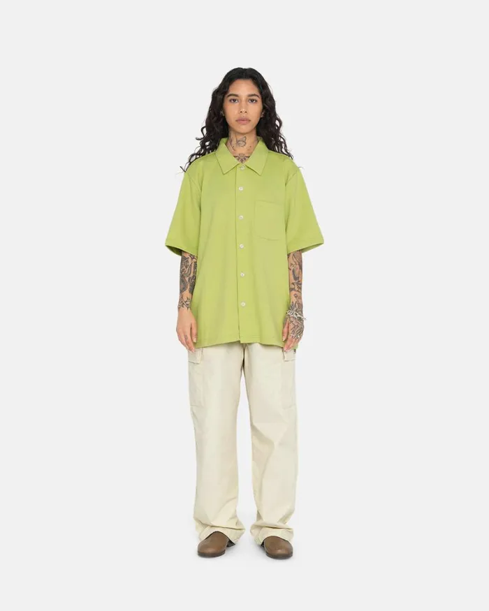 Tops and Shirts Men Stussy CREPE JERSEY SHIRT Lime Tops and Shirts Men Stussy CREPE JERSEY SHIRT Lime