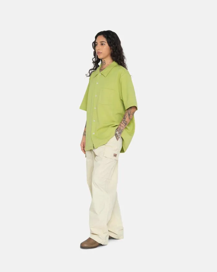 Tops and Shirts Men Stussy CREPE JERSEY SHIRT Lime Tops and Shirts Men Stussy CREPE JERSEY SHIRT Lime