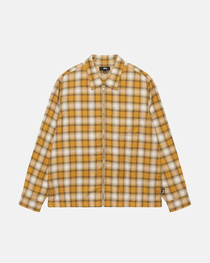 Tops and Shirts Men Stussy EDDIE PLAID ZIP SHIRT Mustard