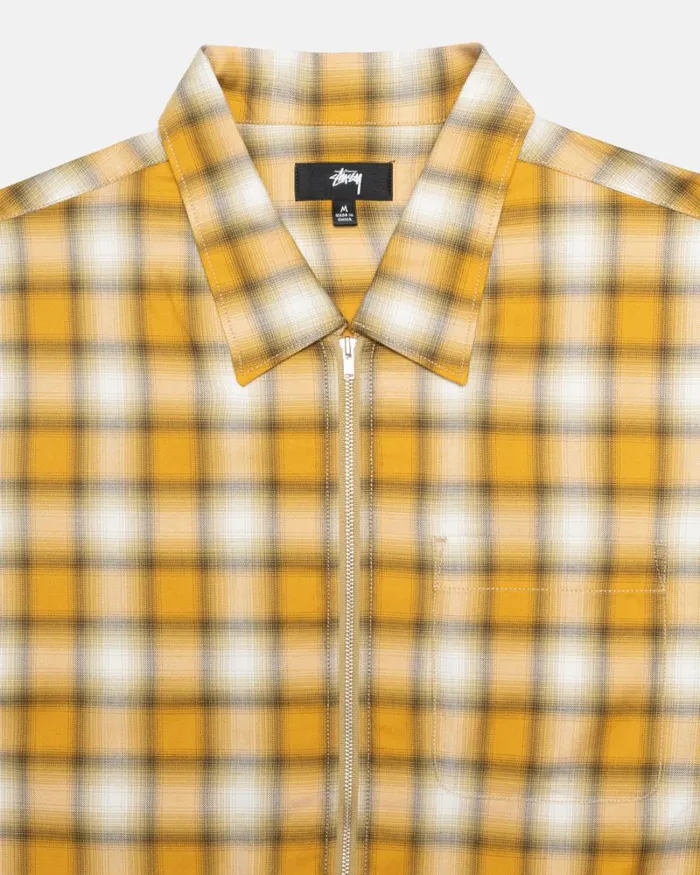 Tops and Shirts Men Stussy EDDIE PLAID ZIP SHIRT Mustard Tops and Shirts Men Stussy EDDIE PLAID ZIP SHIRT Mustard
