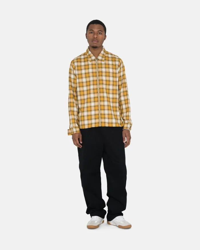 Tops and Shirts Men Stussy EDDIE PLAID ZIP SHIRT Mustard Tops and Shirts Men Stussy EDDIE PLAID ZIP SHIRT Mustard
