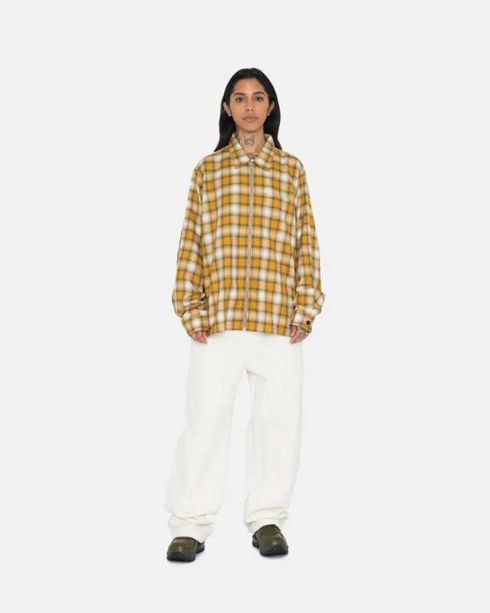 Tops and Shirts Men Stussy EDDIE PLAID ZIP SHIRT Mustard Tops and Shirts Men Stussy EDDIE PLAID ZIP SHIRT Mustard