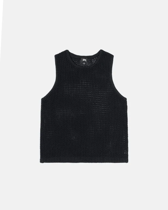 Tops and Shirts Men Stussy O039DYED HEAVYWEIGHT MESH TANK Solid Black