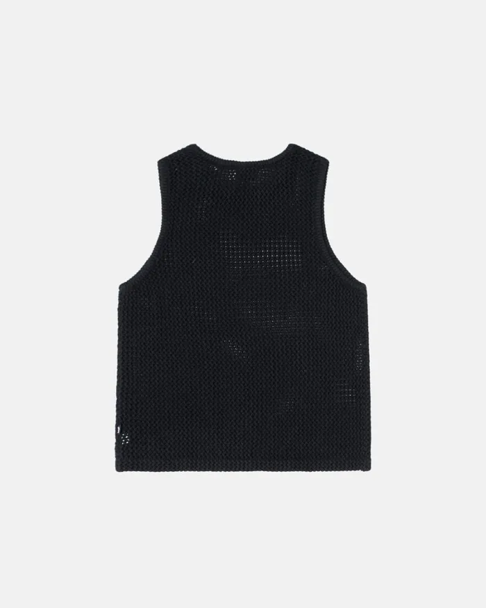 Tops and Shirts Men Stussy O039DYED HEAVYWEIGHT MESH TANK Solid Black Tops and Shirts Men Stussy O039DYED HEAVYWEIGHT MESH TANK Solid Black