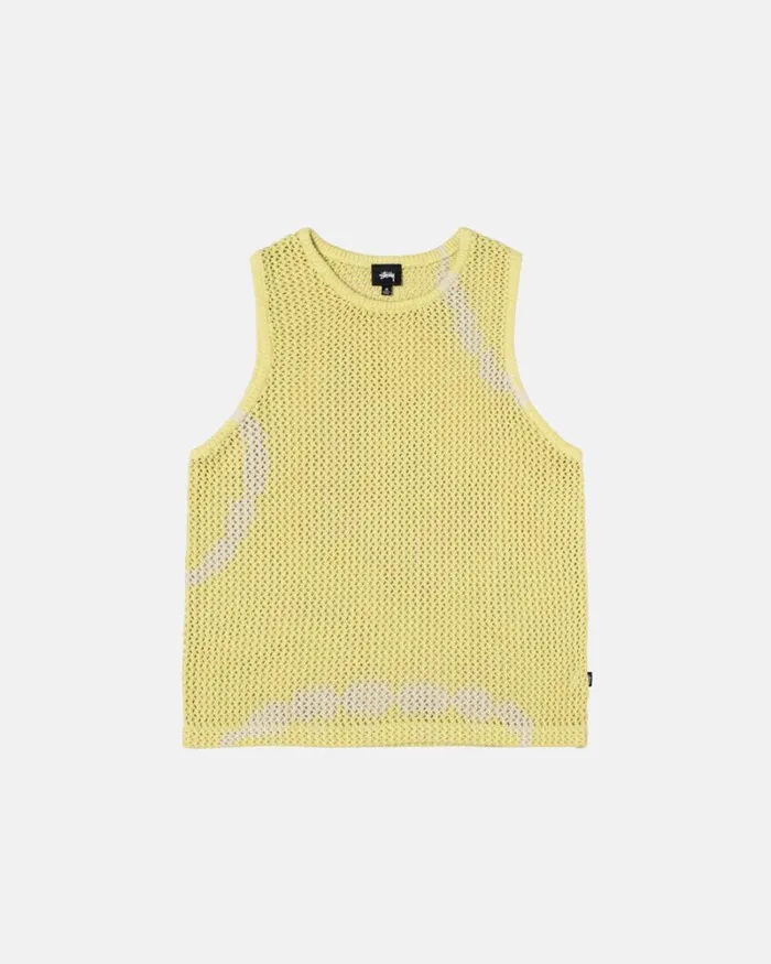 Tops and Shirts Men Stussy O039DYED HEAVYWEIGHT MESH TANK Tie Dye Yellow