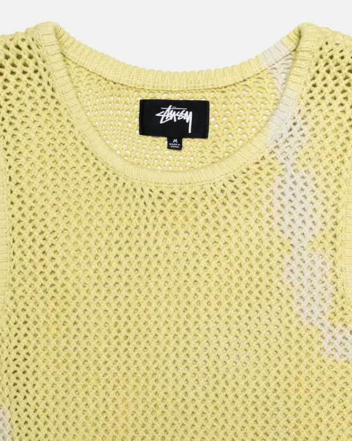 Tops and Shirts Men Stussy O039DYED HEAVYWEIGHT MESH TANK Tie Dye Yellow Tops and Shirts Men Stussy O039DYED HEAVYWEIGHT MESH TANK Tie Dye Yellow