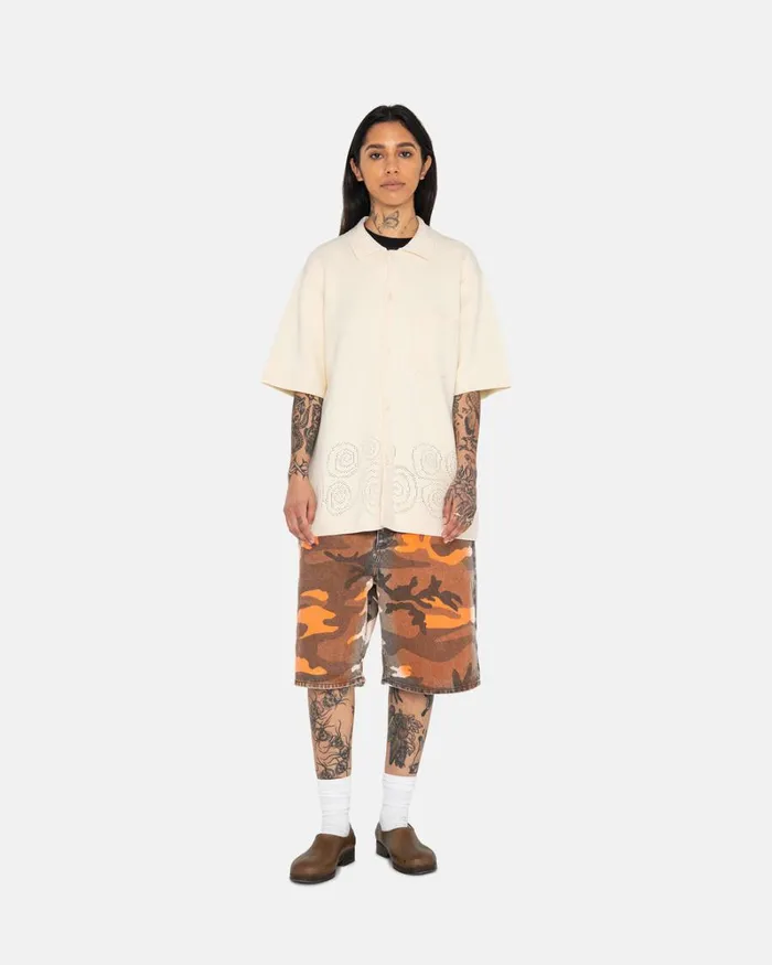 Tops and Shirts Men Stussy PERFORATED SWIRL KNIT SHIRT Natural Tops and Shirts Men Stussy PERFORATED SWIRL KNIT SHIRT Natural