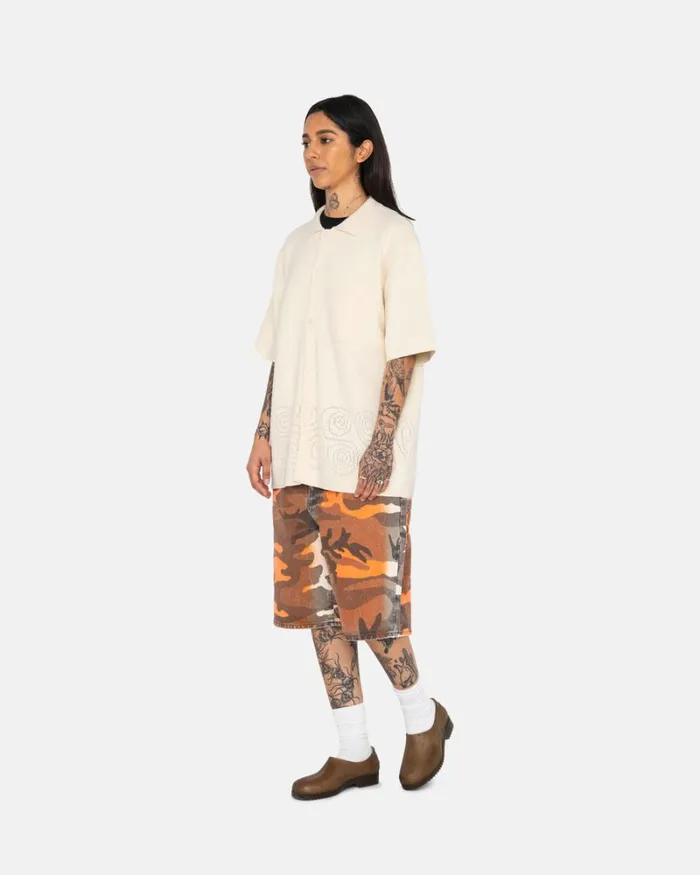 Tops and Shirts Men Stussy PERFORATED SWIRL KNIT SHIRT Natural Tops and Shirts Men Stussy PERFORATED SWIRL KNIT SHIRT Natural