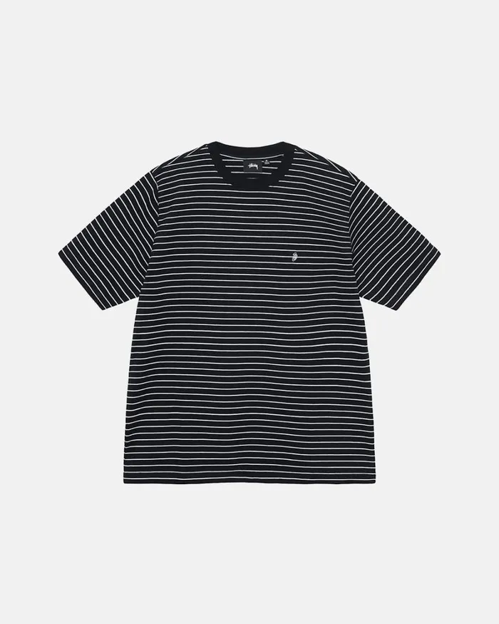 Tops and Shirts Men Stussy PIN STRIPED SS CREW Black
